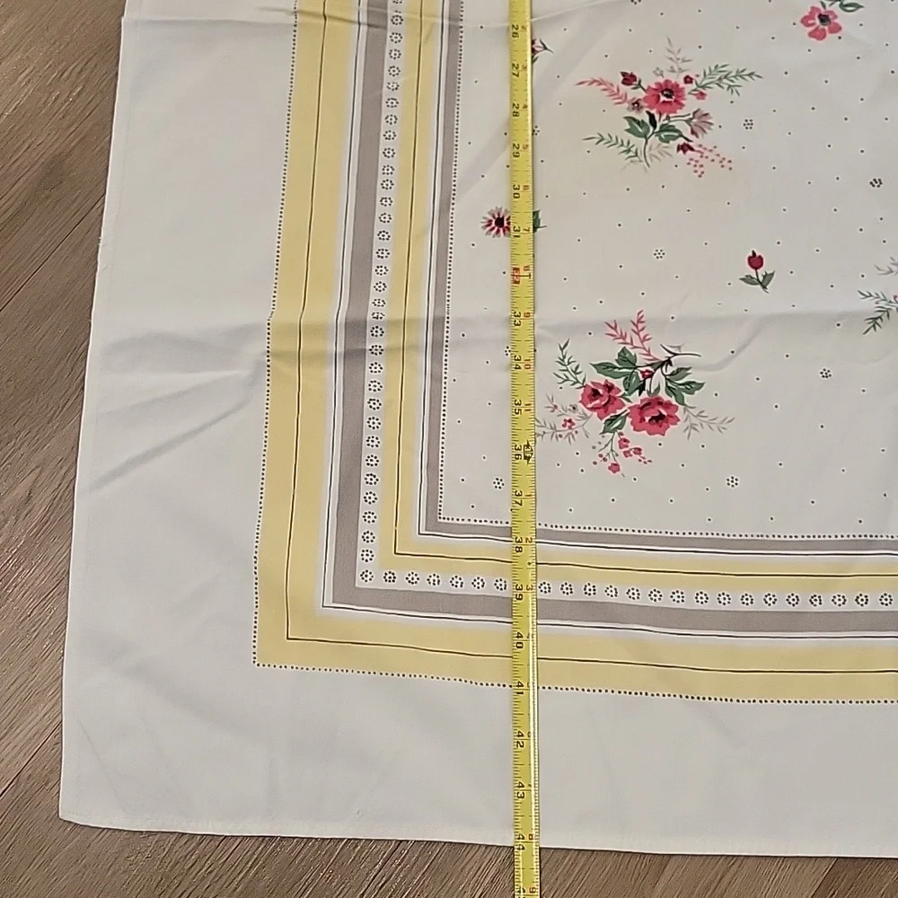 Vintage Floral Square Tablecloth with Yellow and Pink Rose Accents